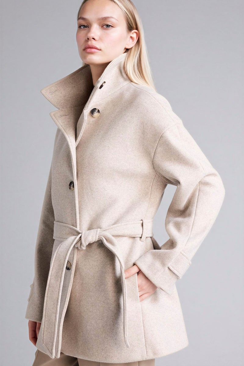 ديفاكتو جاكيت جوخ قصة عادية بحزام بياقة قميص - Image 1